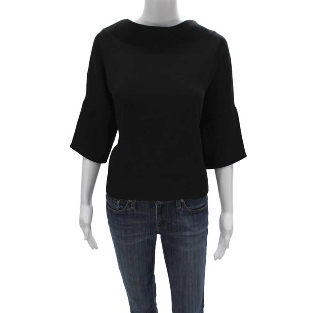 Suzy D Women Basic Black Boat Neck 3/4 Sleeve Polyester Blouse Size S
